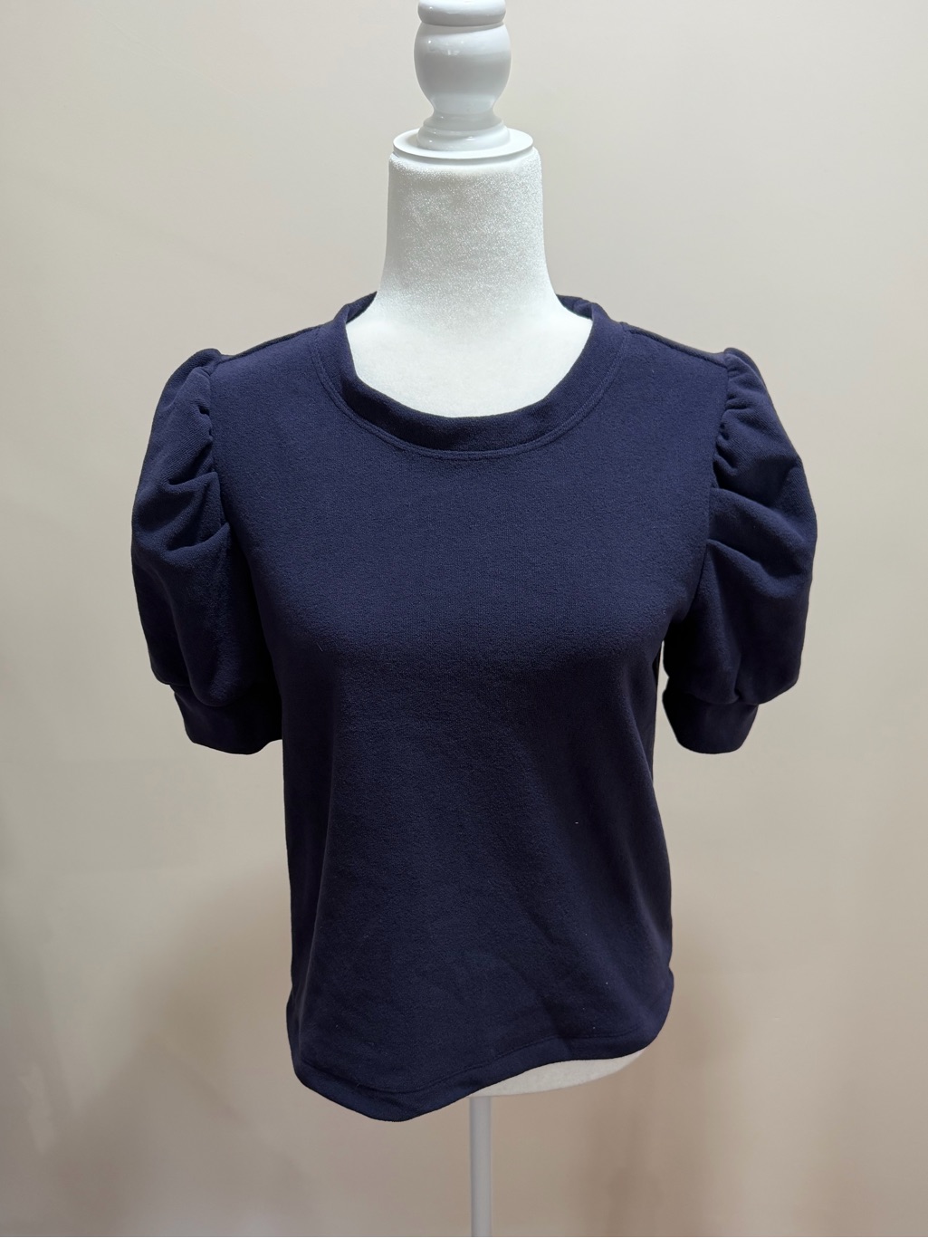 Nwt Dudley Stephens Navy Terry Fleece Walkers Point Puff Short Sleeve Top Sz. S